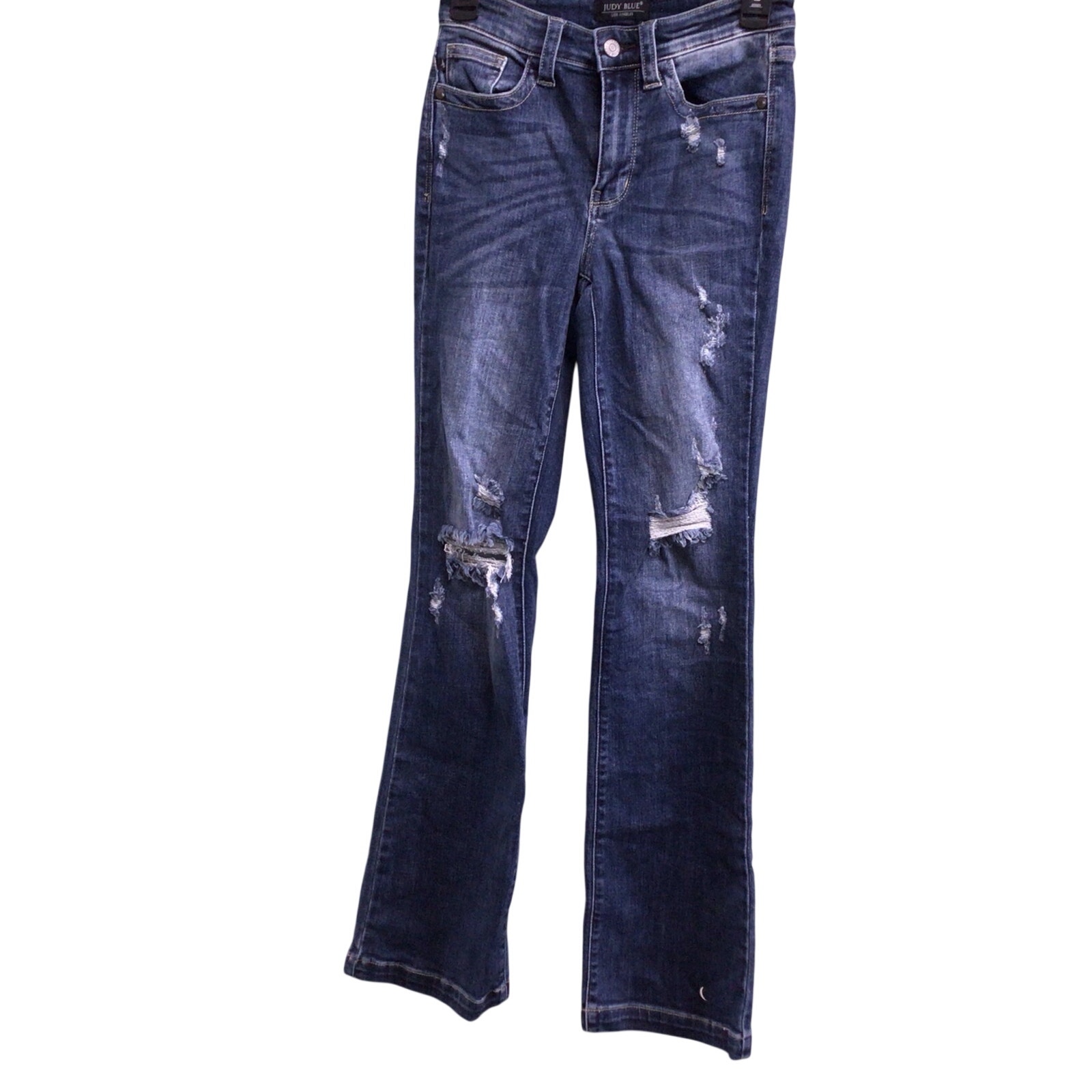 Judy Blue Womens Low Rise Boot Cut Fit Dark Wash Jeans Size 0/24 Distressed